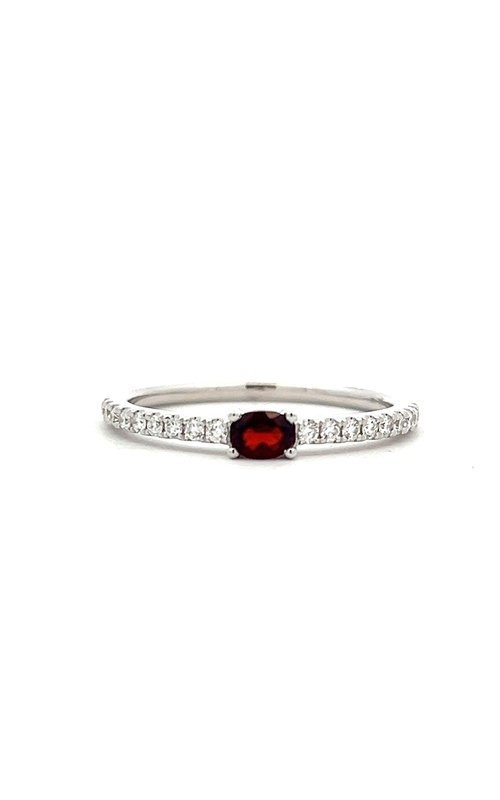 White 14 Karat Fashion Ring Size 7 With One 0.19Ct Oval Garnet And 18 0.15Tw Round G/H Si Diamonds