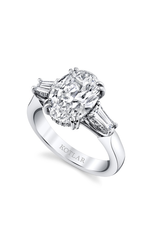 Harry Kotlar platinum 3-stone diamond engagement ring with 3.01ct H VS1 oval diamond, 2= 0.46ctw H VS1 tapered baguette and 0.10ctw I VS1 round diamonds