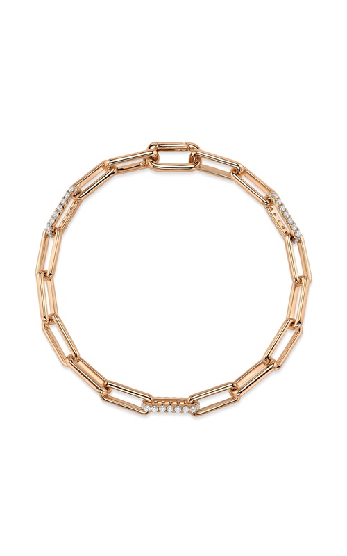 Rose 14 Karat Paper Clip Link Bracelet With 54=0.74Tw Round G/H Si Diamonds