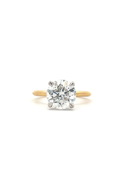 White/Yellow 18 Karat Engagement Ring Size 6.5 With One 3.02Ct Round F Si2 Diamond