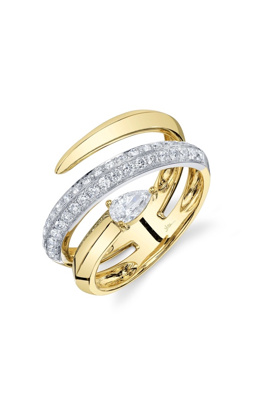 Yellow 14 Karat Diamond Pear Ring Size 7 With 39 = 0.69Tw Round G/H Si Diamonds