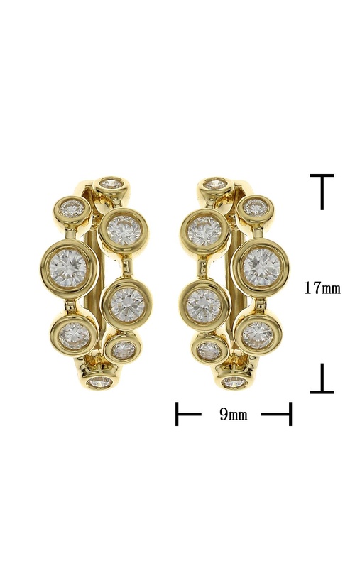 18K YELLOW GOLD DIAMOND BEZEL SET HOOP EARRINGS WITH 16=0.84CTW G/H SI ROUND DIAMONDS