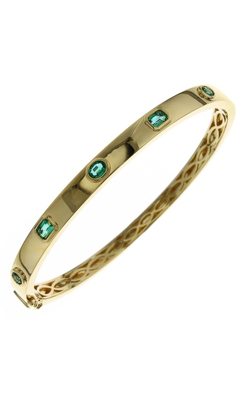 18K YELLOW GOLD BANGLE WITH 0.75CTW MIX SHAPED EMERALDS