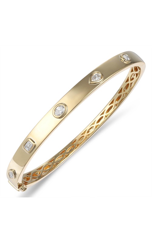 18K YELLOW GOLD DIAMOND BANGLE WITH 5=0.61CTW G/H SI MIXED SHAPE DIAMONDS