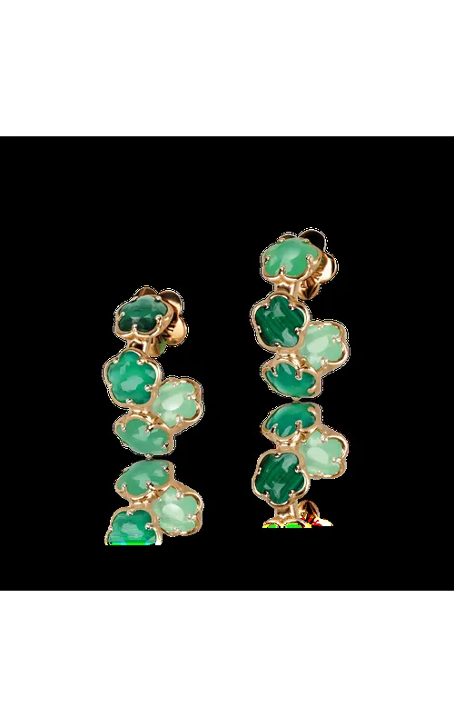 18K Rose Gold Hoop Earrings w/ Green Agate, Malachite, Chrysoprase