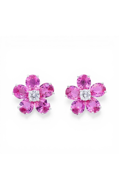 Oscar Heyman Platinum Pink Sapphire and Diamond Flower Earrings