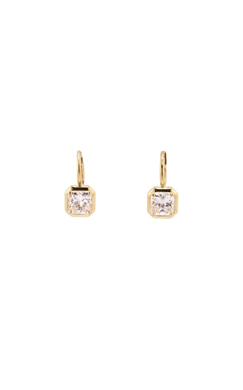 18KY bezel set leverback drop earrings with 2.10tw F VVS1-VS1 GIA diamonds