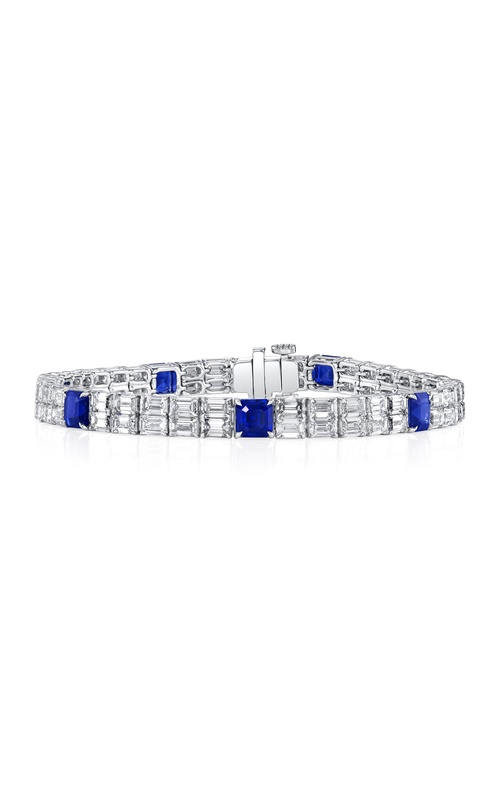Platinum Double Row Tennis Bracelet with 7=5.21tw Asscher Sapphires and 70=9.82tw Emerald diamonds