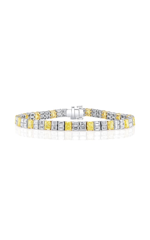 Platinum/Yellow 18 Karat Diamond Tennis Bracelet With 17=5.20Tw Radiant Fancy Intense Yellow Diamonds and 68=5.84ctw Emerald diamonds