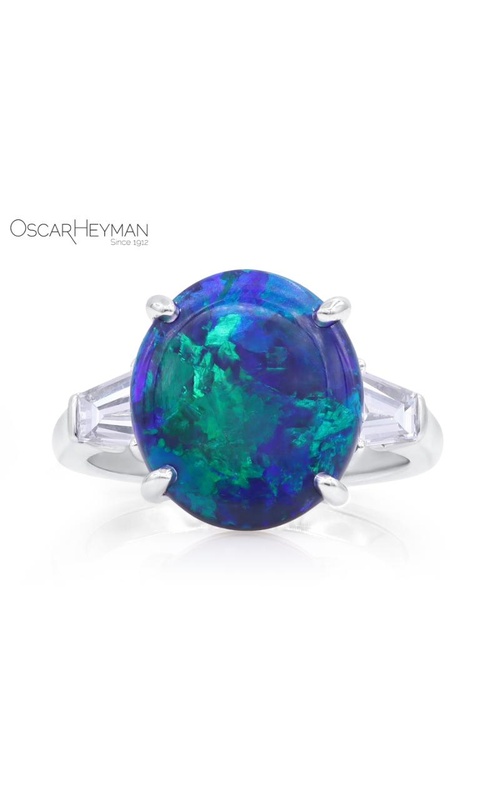 Oscar Heyman Platinum Black Opal Ring with Tapered Baguette Diamonds