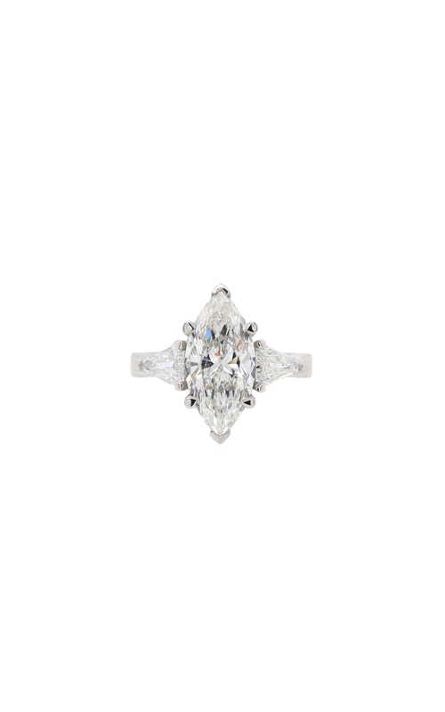 Platinum 3 Stone engagement ring with 3.02ct marquise diamond H/VS1 GIA #7548979426 and 2=0.62tw shield cut F-G/SI diamonds, 9.7gr