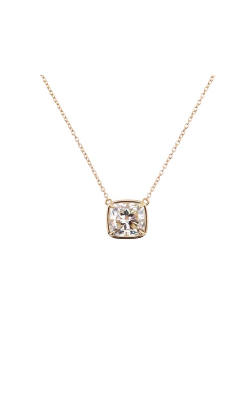 18KY bezel necklace with 4.01ct cushion diamond L/VS2 GIA# 2235788991