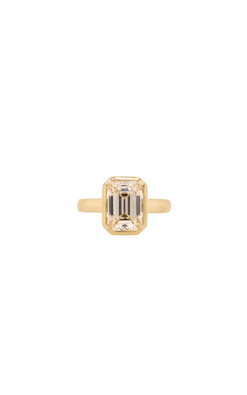 18KY BEZEL SET ENGAGEMENT RING WITH 3.01CT EMERALD CUT J/VS2 DIAMOND