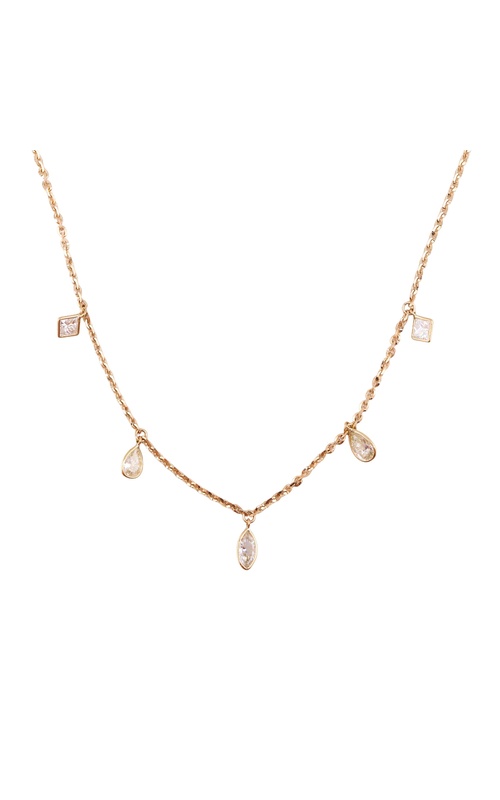 18KY 5 station bezel set mixed shapes diamond necklace