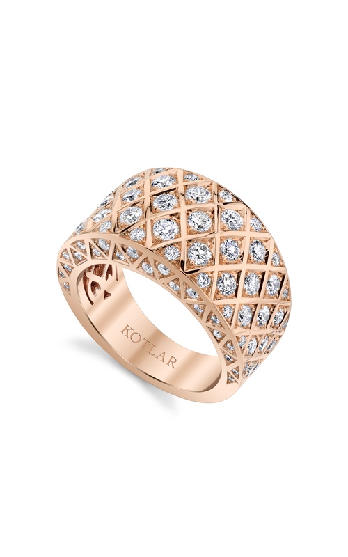 Harry Kotlar 18K rose criss cross artisan pave modernism band