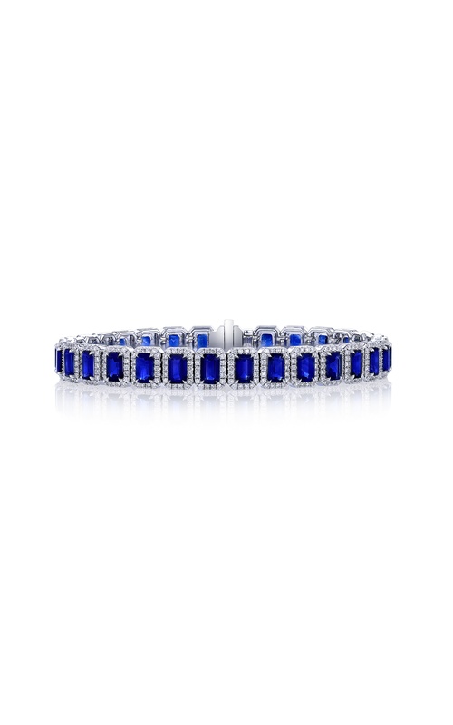 18k White Gold Sapphire with Diamond Halo Tennis Bracelet