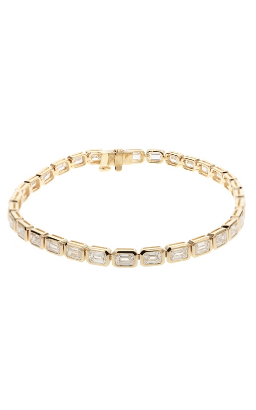 18k Yellow Gold Emerald Diamond Bezel Tennis Bracelet