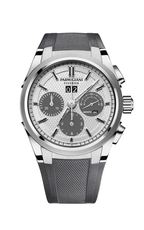 PRE-OWNED PARMIGIANI TONDA GT CHRONO SS SILVER DIAL RUBBER STRAP - PFC906-1020001-400181 / 81977 - BOX & PAPERS CIRCA 2023
