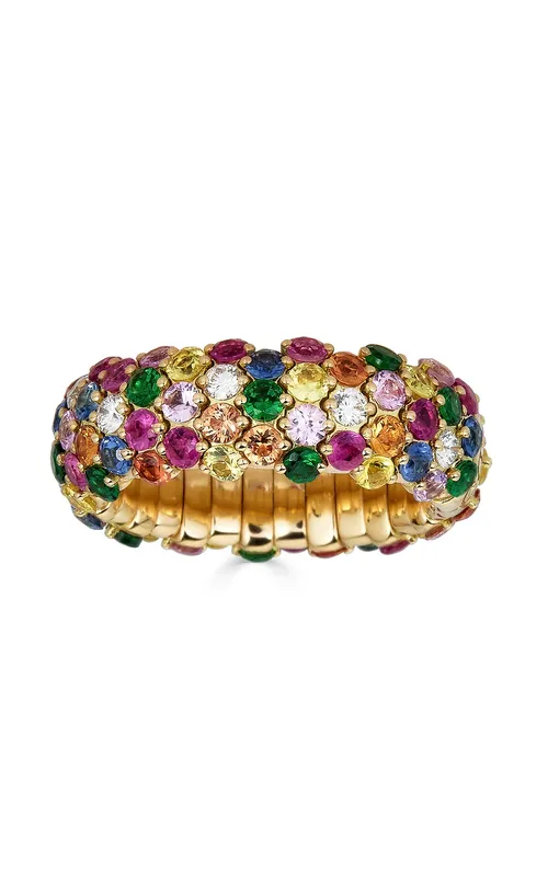 Zydo 18k Yellow Multicolor Stretch Ring with Sapphires and Tsavorites