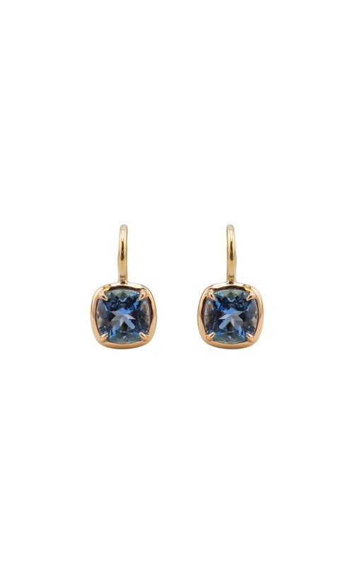 18KY AQUA BEZEL SET DROP EARRINGS WITH LEVERBACKS