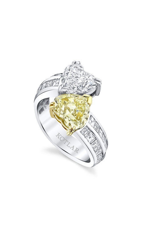 Harry Kotlar Platinum/18k Yellow Gold 70th Anniversary Heart-shaped Diamond Bypass Ring