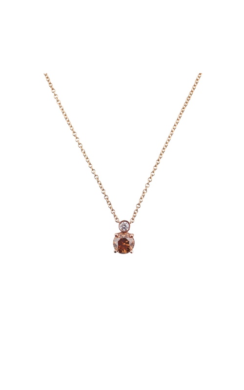 Rose 18 Karat Pendant With One = 1.39Ct Round Fancy Dark Orangy Brown GIA Diamond And One = 0.11Ct Round G Vs Diamond