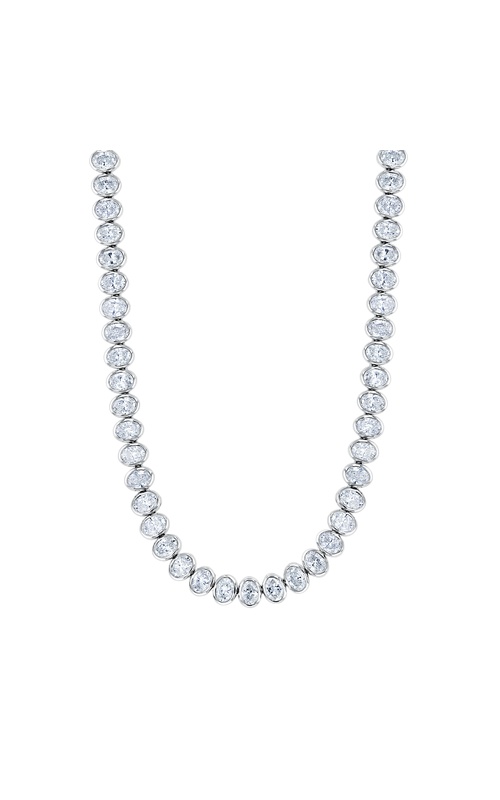 18K White Gold Oval Diamond Bezel Tennis Necklace