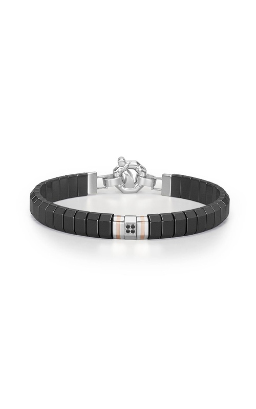 Baraka black ceramic bracelet with 18K rose gold, titanium, stainless steel and 4=0.04tw black diamonds, 0.02ct white diamond on clasp