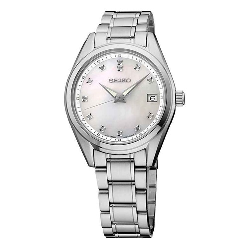 時計 SEIKO ESSENTIALS MENS SWR052 Seiko Essentials Mens Black Leather Strap Watch, 28.4mm