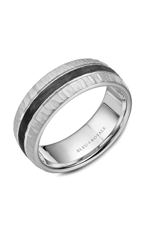 Bleu Royale Distinct Plain 14K White Gold and Carbon Fiber Wedding Band RYL-046W8
