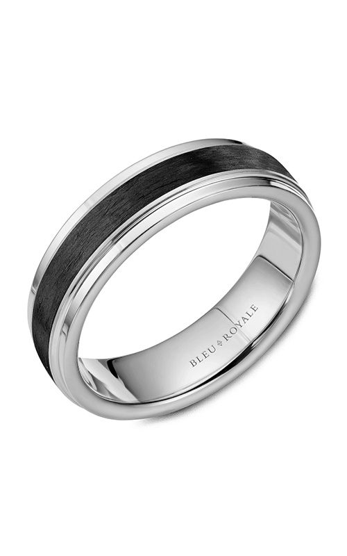 Bleu Royale Distinct Plain 14K White Gold and Carbon Fiber Wedding Band RYL-047W6