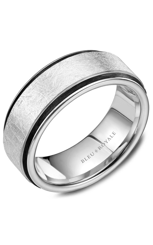 Bleu Royale Distinct Plain 14K White Gold and Enamel Wedding Band RYL-048W85