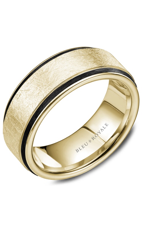 Bleu Royale Distinct Plain 14K Yellow Gold and Enamel Wedding Band RYL-048Y85