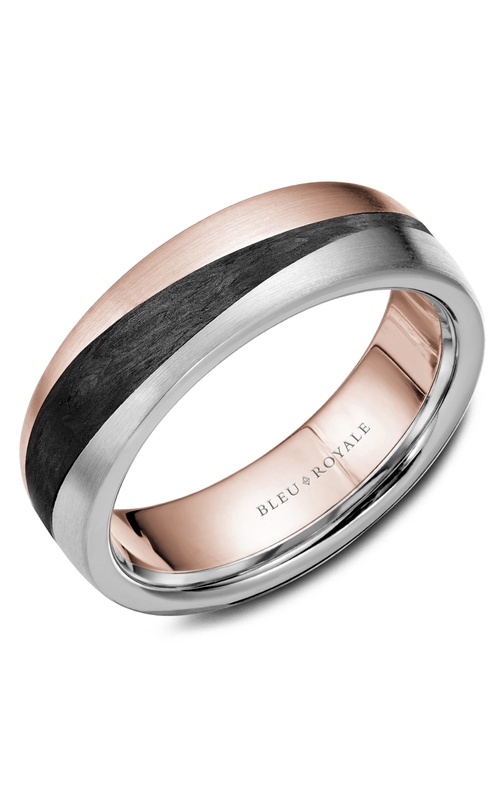 Bleu Royale Distinct Plain 14K Rose Gold, 14K White Gold, and Carbon Fiber Wedding Band RYL-051WR7