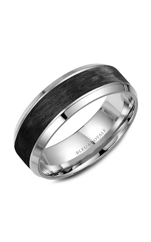 Bleu Royale Distinct Plain 14K White Gold and Carbon Fiber Wedding Band RYL-064W75