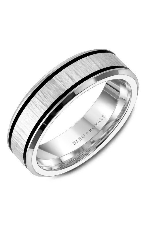 Bleu Royale Distinct Plain 14K White Gold and Enamel Wedding Band RYL-080W65