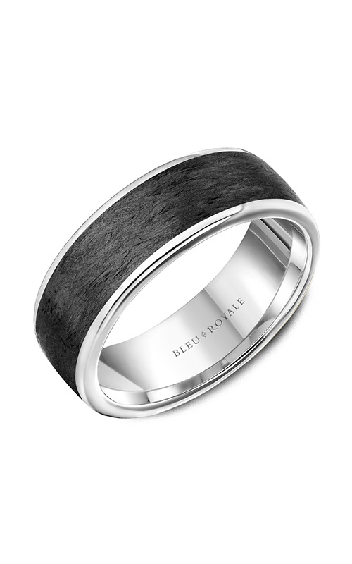 Bleu Royale Distinct Plain 14K White Gold and Carbon Fiber Wedding Band RYL-175W75