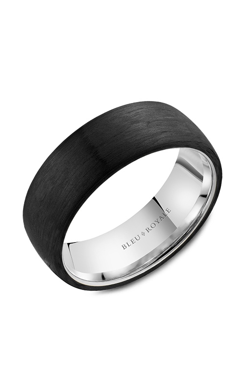 Bleu Royale Distinct Plain 14K White Gold and Carbon Fiber Wedding Band RYL-194BW75