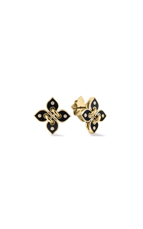 Roberto Coin Venetian Princess Filo Diamond and Black Enamel Flower Earrings in 18K Yellow Gold