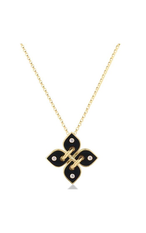 Roberto Coin Venetian Princess Filo Diamond and Black Enamel Flower Pendant Necklace in 18K Yellow Gold