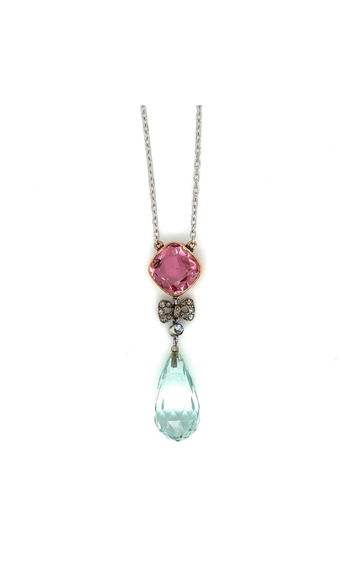 Pink Tourmaline & Green Beryl Briolette Drop Necklace