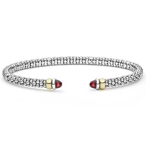 Sterling Silver (925), 14K White Gold, and 14K Yellow Gold Lagos  Garnet Bracelet
