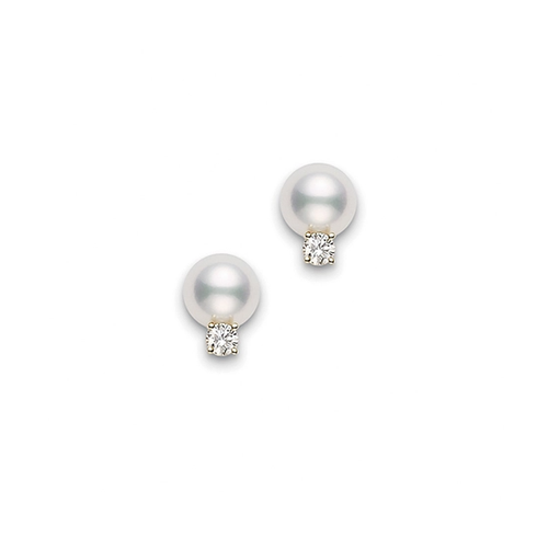 18K Yellow Gold Mikimoto  Diamond Earring