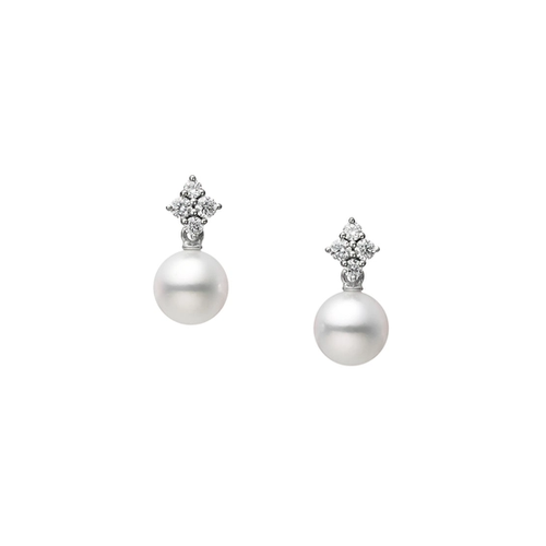 18K White Gold Mikimoto  Diamond Earring