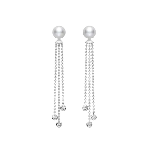 18K White Gold Mikimoto  Diamond Earring