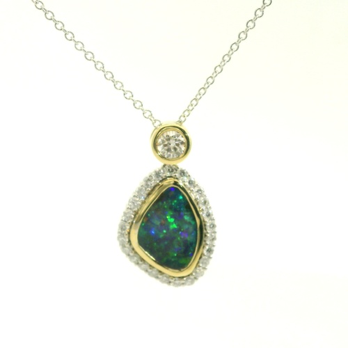 18K White Gold and 18K Yellow Gold Simon G.  Opal Necklace
