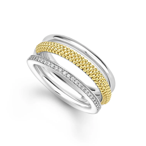 Sterling Silver (925), 18K White Gold, and 18K Yellow Gold Lagos   Ring