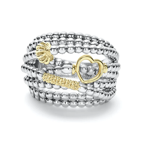 Sterling Silver (925), 18K White Gold, and 18K Yellow Gold Lagos   Ring