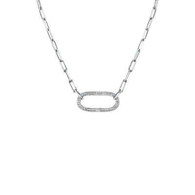 Albert's Sterling Silver .10ctw Diamond Paperclip Necklace