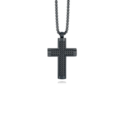 Italgem Stainless Steel Black Gunmetal CZ Cross Necklace SC142